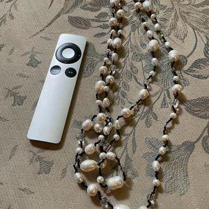 Black, white & crystal double wrap necklace